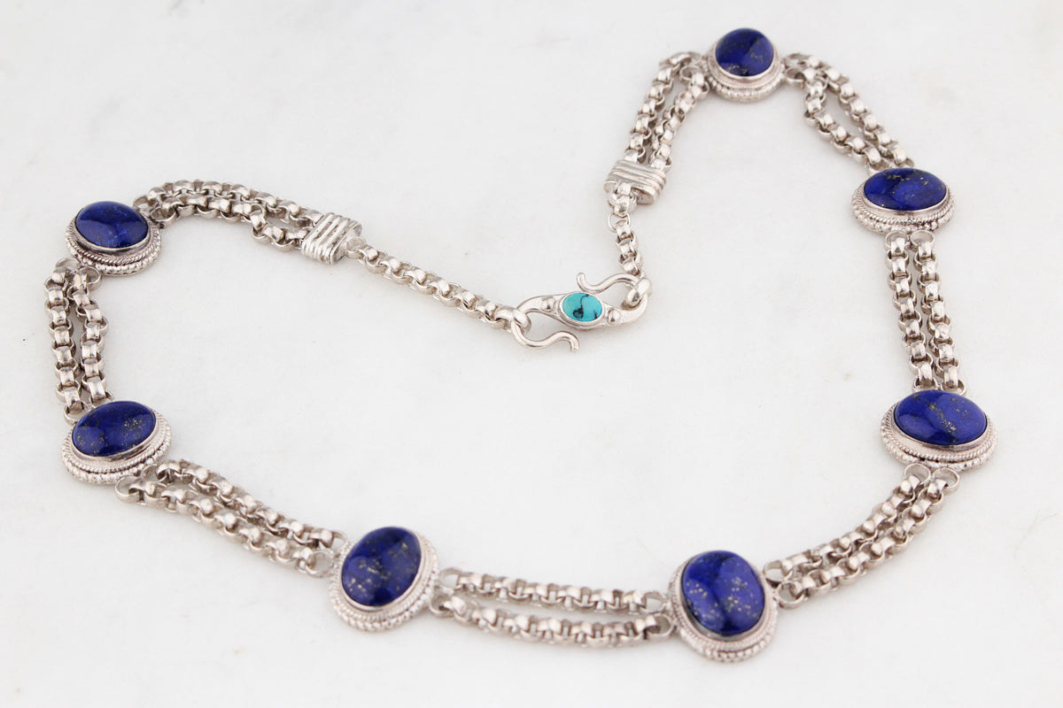 VINTAGE STERLING SILVER LAPIS LAZULI NECKLACE