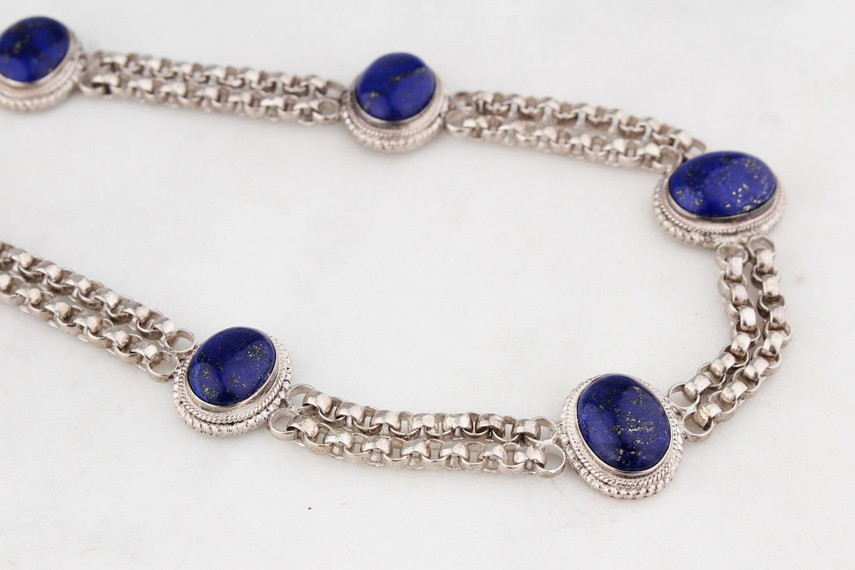 VINTAGE STERLING SILVER LAPIS LAZULI NECKLACE