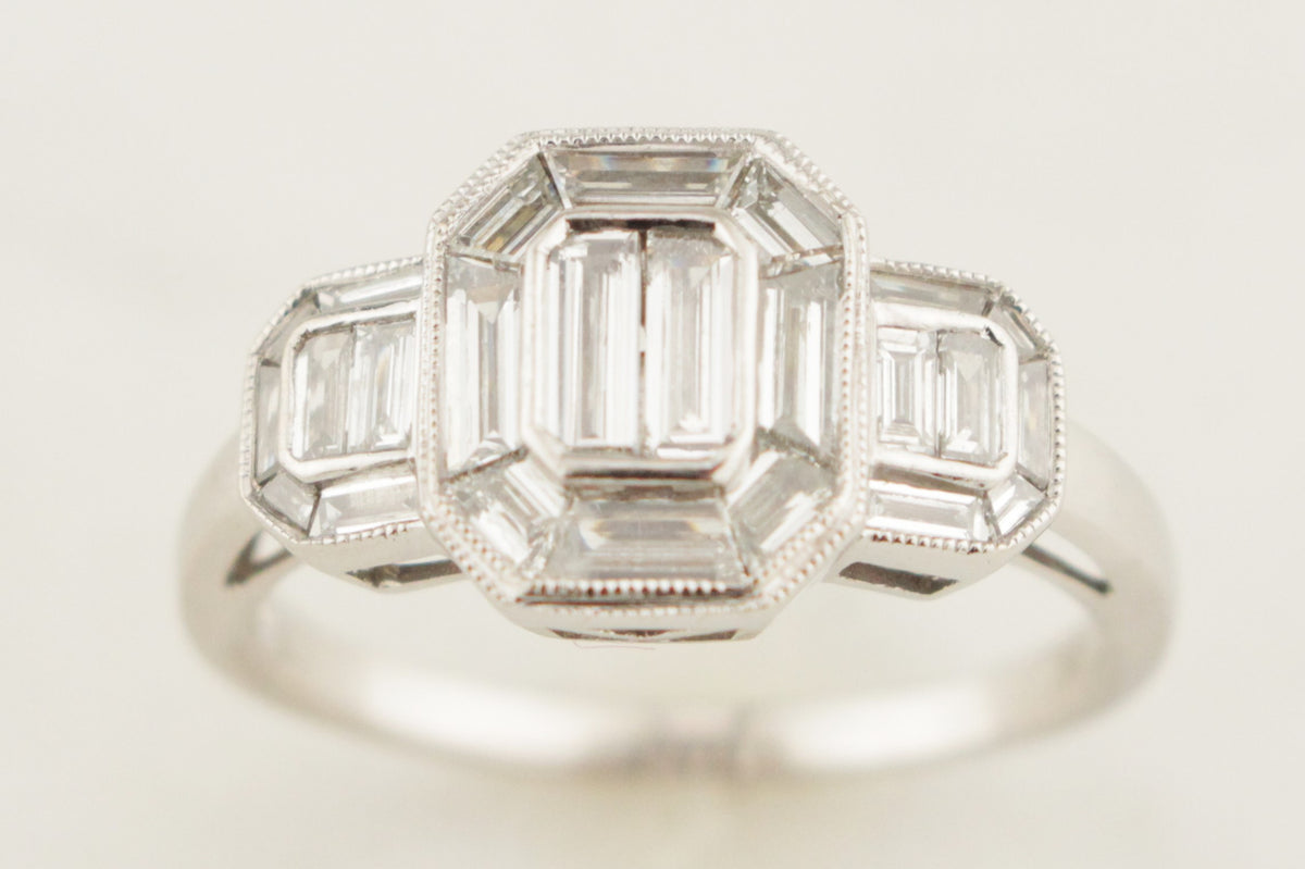 VINTAGE LATE ART DECO c1940 1.80ct DIAMOND CLUSTER RING 9ct WHITE GOLD