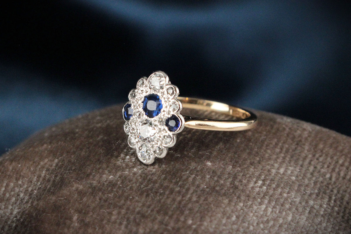 ANTIQUE c1920 ART DECO SAPPHIRE &amp; DIAMOND RING IN 18ct GOLD &amp; PLATINUM