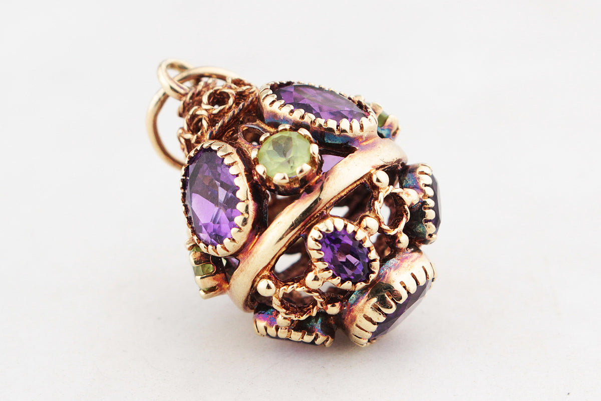 ANTIQUE VICTORIAN ARCHAEOLOGICAL REVIVAL AMETHYST & PERIDOT PENDANT 9ct GOLD