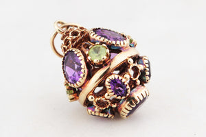 ANTIQUE VICTORIAN ARCHAEOLOGICAL REVIVAL AMETHYST & PERIDOT PENDANT 9ct GOLD