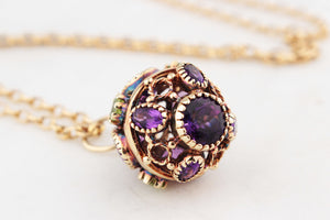 ANTIQUE VICTORIAN ARCHAEOLOGICAL REVIVAL AMETHYST & PERIDOT PENDANT 9ct GOLD