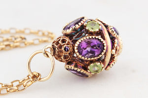 ANTIQUE VICTORIAN ARCHAEOLOGICAL REVIVAL AMETHYST & PERIDOT PENDANT 9ct GOLD
