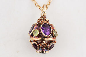 ANTIQUE VICTORIAN ARCHAEOLOGICAL REVIVAL AMETHYST & PERIDOT PENDANT 9ct GOLD