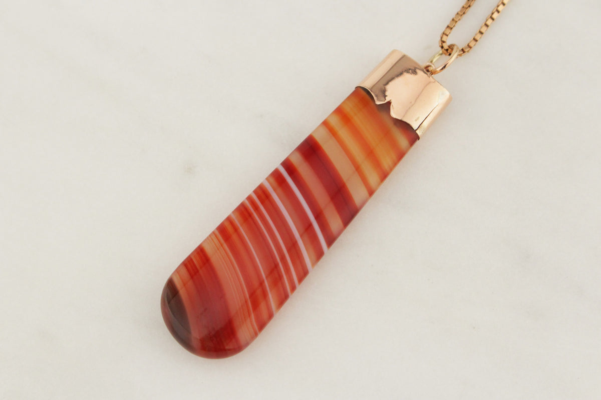 ANTIQUE EDWARDIAN BANDED AGATE PENDANT 9ct YELLOW GOLD