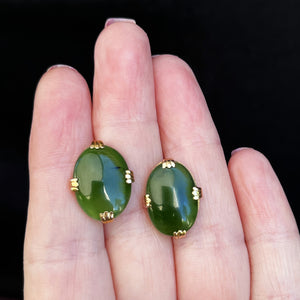 ANTIQUE EDWARDIAN NEPHRITE JADE EARRINGS 9ct GOLD