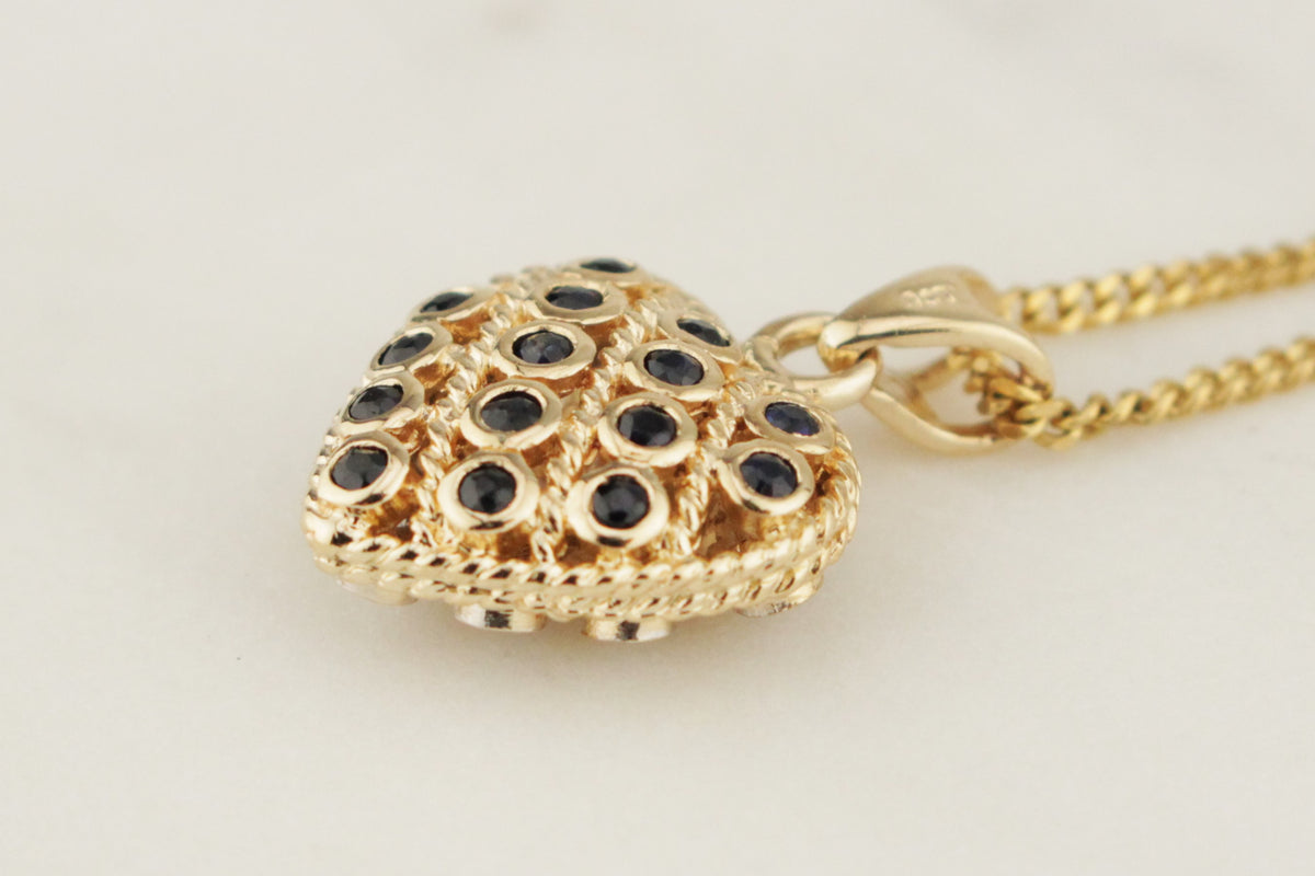 VINTAGE ESTATE REVERSIBLE SAPPHIRE & DIAMOND PENDANT 9ct GOLD