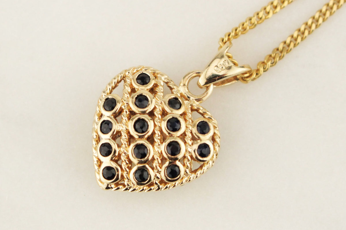 VINTAGE ESTATE REVERSIBLE SAPPHIRE & DIAMOND PENDANT 9ct GOLD