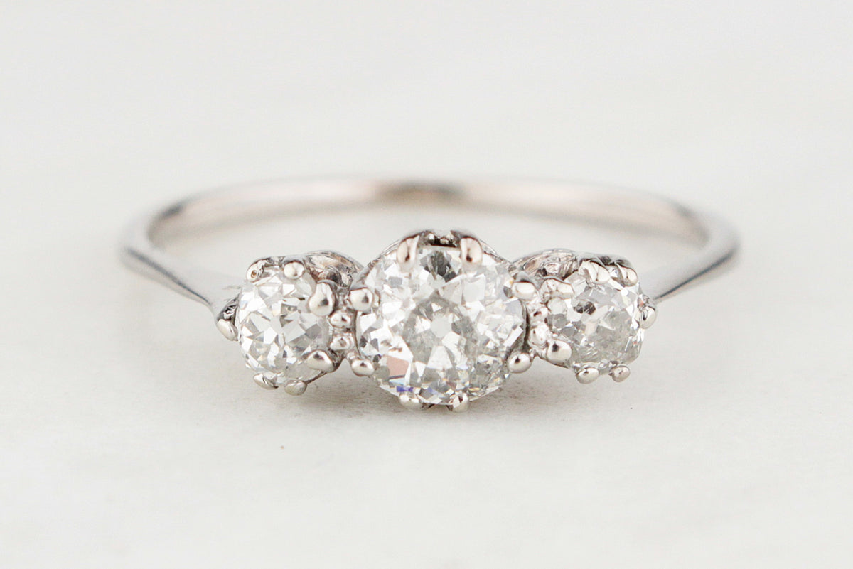ANTIQUE 1ct OLD CUT DIAMOND TRILOGY RING 18ct GOLD