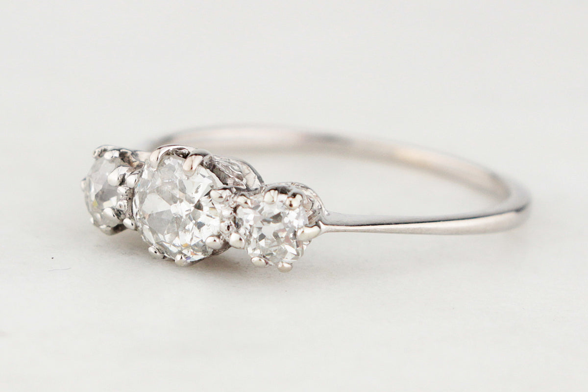 ANTIQUE 1ct OLD CUT DIAMOND TRILOGY RING 18ct GOLD