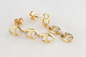 CONTEMPORARY DIAMOND ANCHOR LINK EARRINGS 9/18ct GOLD