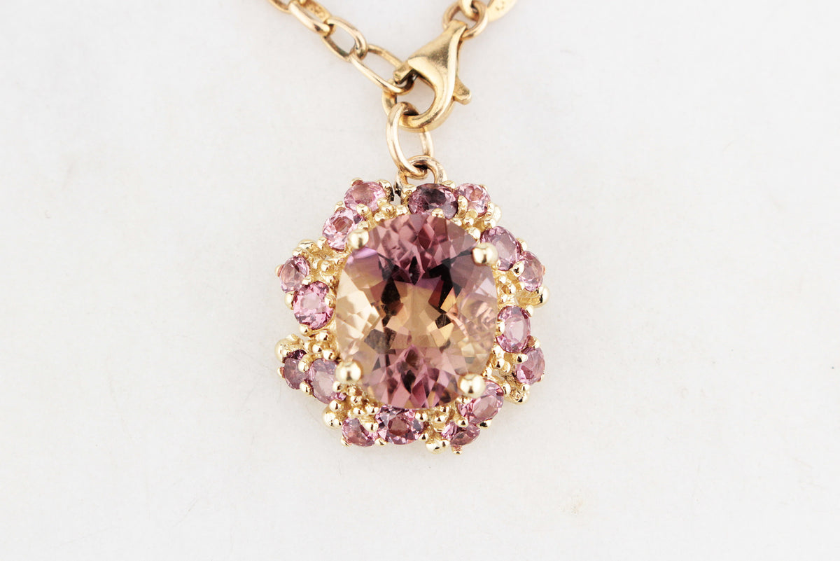 MODERN AMETRINE &amp; AMETHYST CLUSTER PENDANT 9ct GOLD