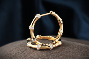 CONTEMPORARY BAMBOO DIAMOND SET EARRINGS 9/18ct GOLD