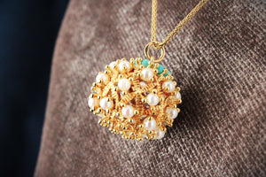 VINTAGE TURQUOISE & PEARL PENDANT 18ct GOLD