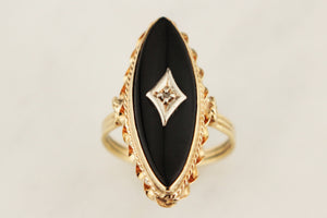 VINTAGE LATE DECO c1940 ONYX & DIAMOND RING 14ct GOLD