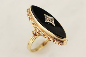 VINTAGE LATE DECO c1940 ONYX & DIAMOND RING 14ct GOLD