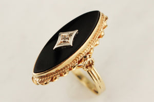 VINTAGE LATE DECO c1940 ONYX & DIAMOND RING 14ct GOLD