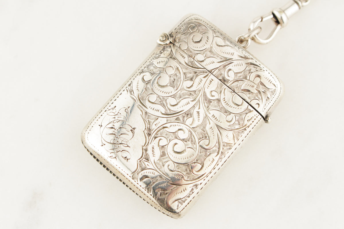 ANTIQUE VICTORIAN 1887 STERLING SILVER VESTA CASE