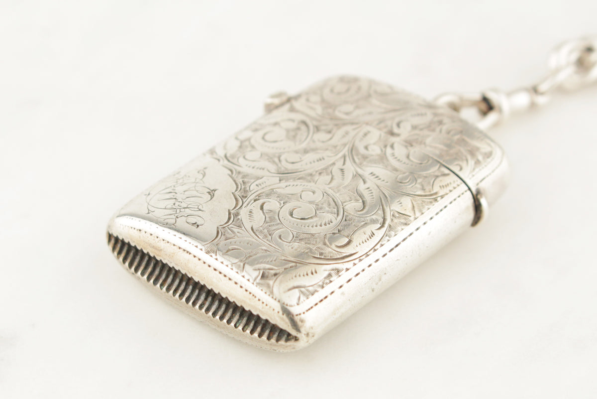 ANTIQUE VICTORIAN 1887 STERLING SILVER VESTA CASE