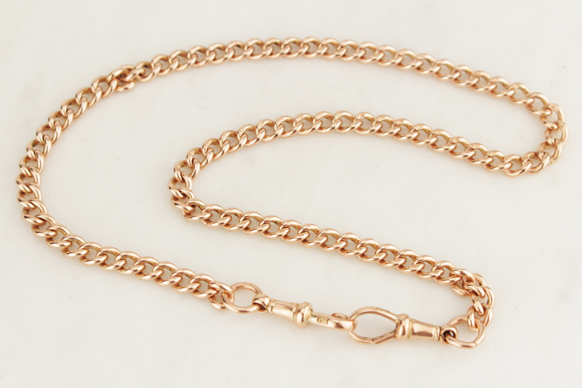 ANTIQUE EDWARDIAN c1900 DOUBLE ALBERT FOB CHAIN on 9ct ROSE GOLD