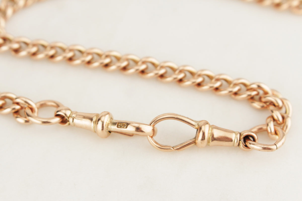 ANTIQUE EDWARDIAN c1900 DOUBLE ALBERT FOB CHAIN on 9ct ROSE GOLD