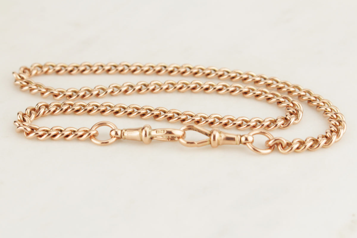 ANTIQUE EDWARDIAN c1900 DOUBLE ALBERT FOB CHAIN on 9ct ROSE GOLD
