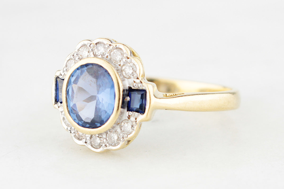 VINTAGE 1.1ct CEYLON SAPPHIRE &amp; DIAMOND RING 18ct GOLD