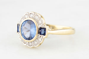 VINTAGE 1.1ct CEYLON SAPPHIRE & DIAMOND RING 18ct GOLD