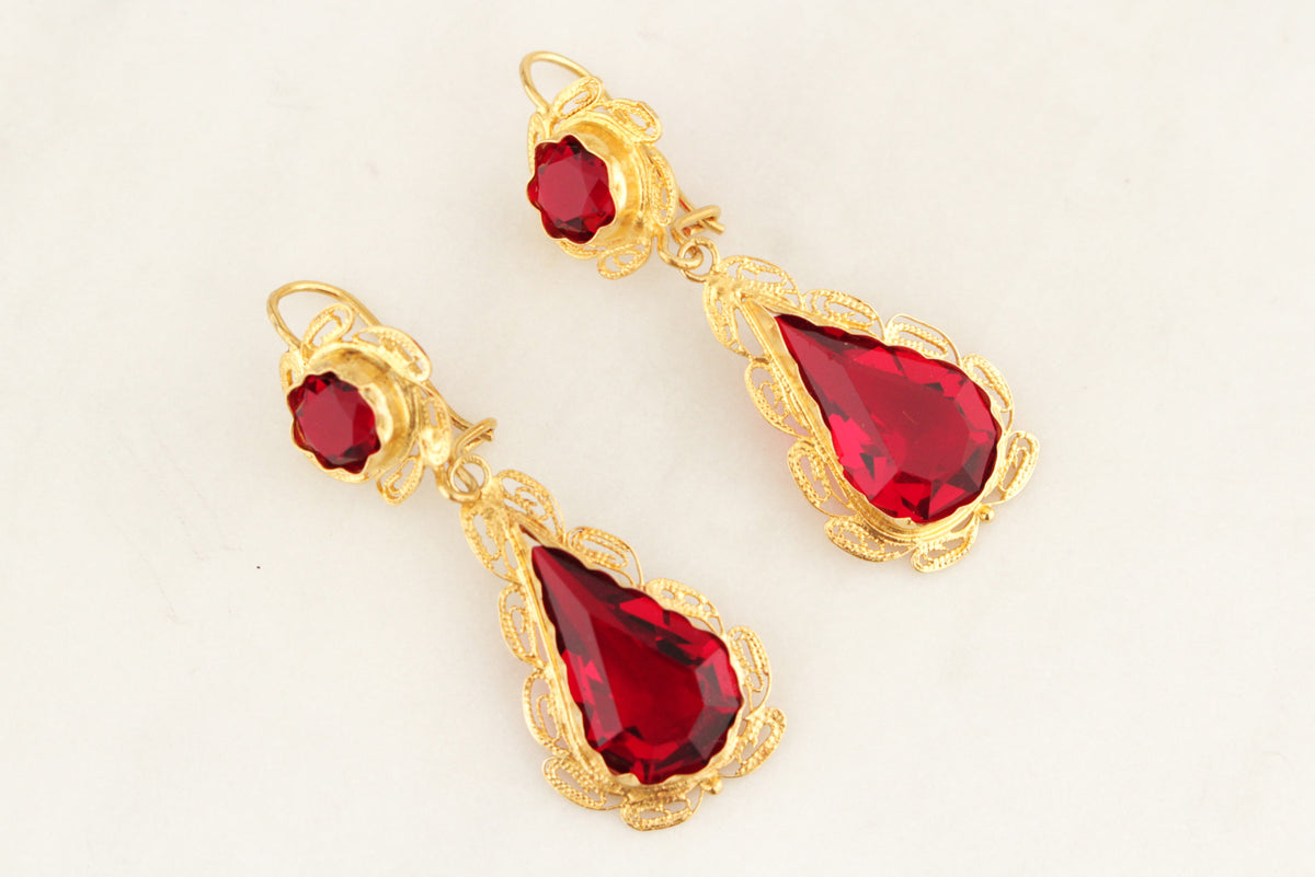 ANTIQUE GEORGIAN 1813 RED PASTE EARRINGS 18ct GOLD