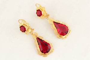 ANTIQUE GEORGIAN 1813 RED PASTE EARRINGS 18ct GOLD