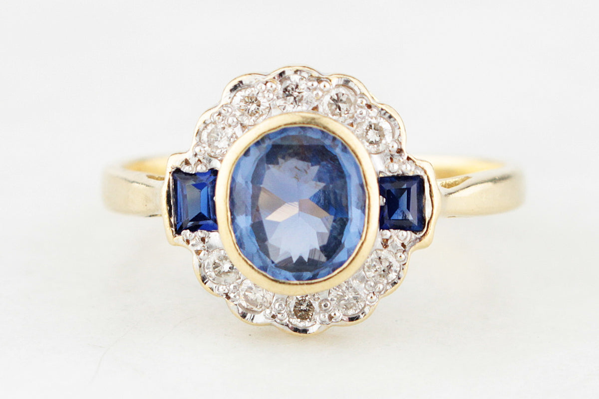 VINTAGE 1.1ct CEYLON SAPPHIRE &amp; DIAMOND RING 18ct GOLD