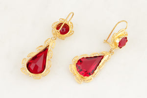 ANTIQUE GEORGIAN 1813 RED PASTE EARRINGS 18ct GOLD