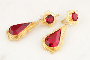 ANTIQUE GEORGIAN 1813 RED PASTE EARRINGS 18ct GOLD