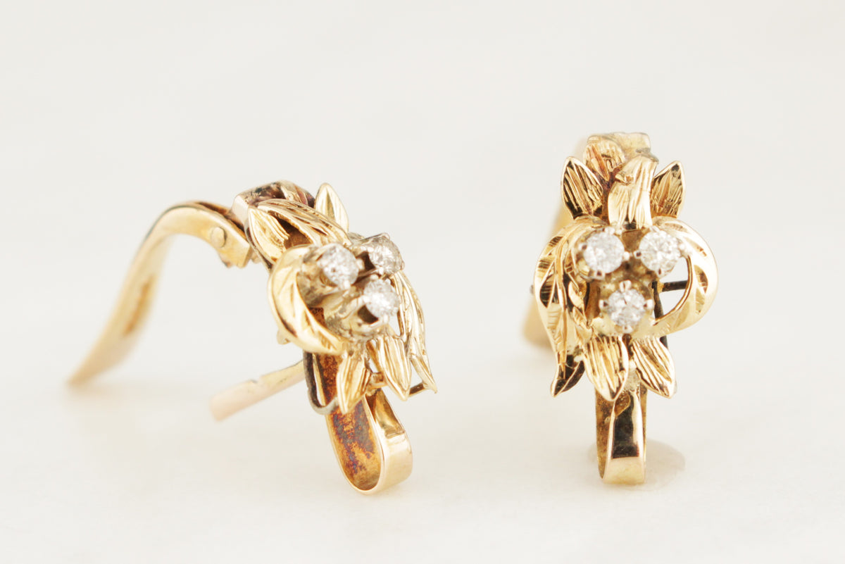 VINTAGE ESTATE c1940 DIAMOND EARRINGS 9ct GOLD