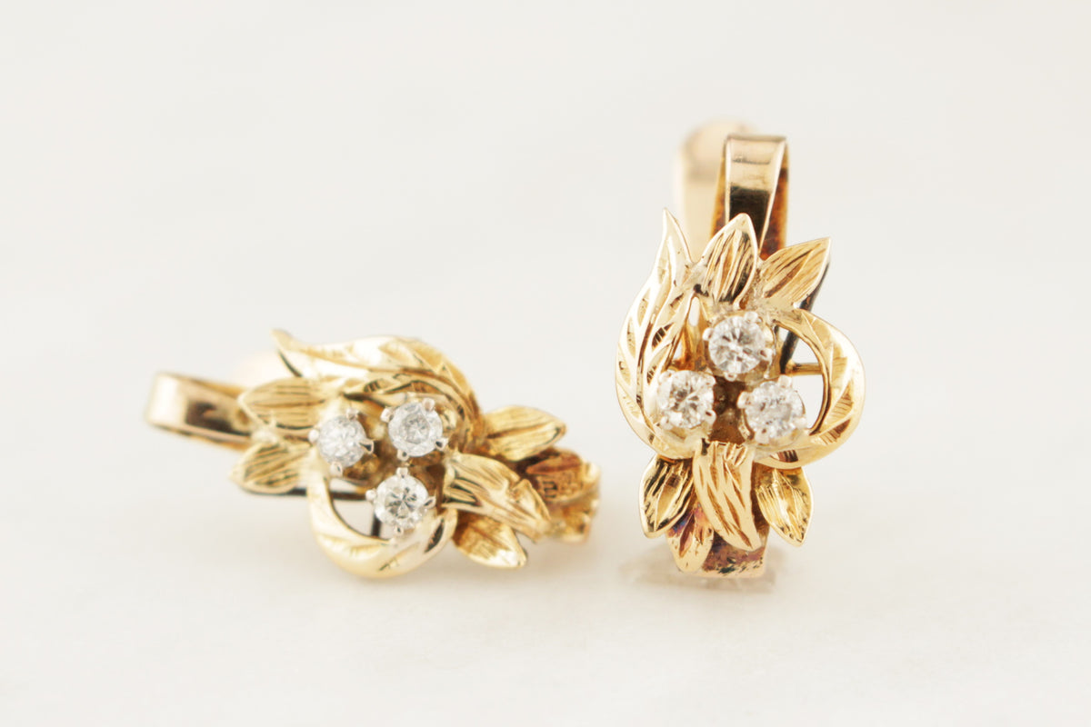VINTAGE ESTATE c1940 DIAMOND EARRINGS 9ct GOLD