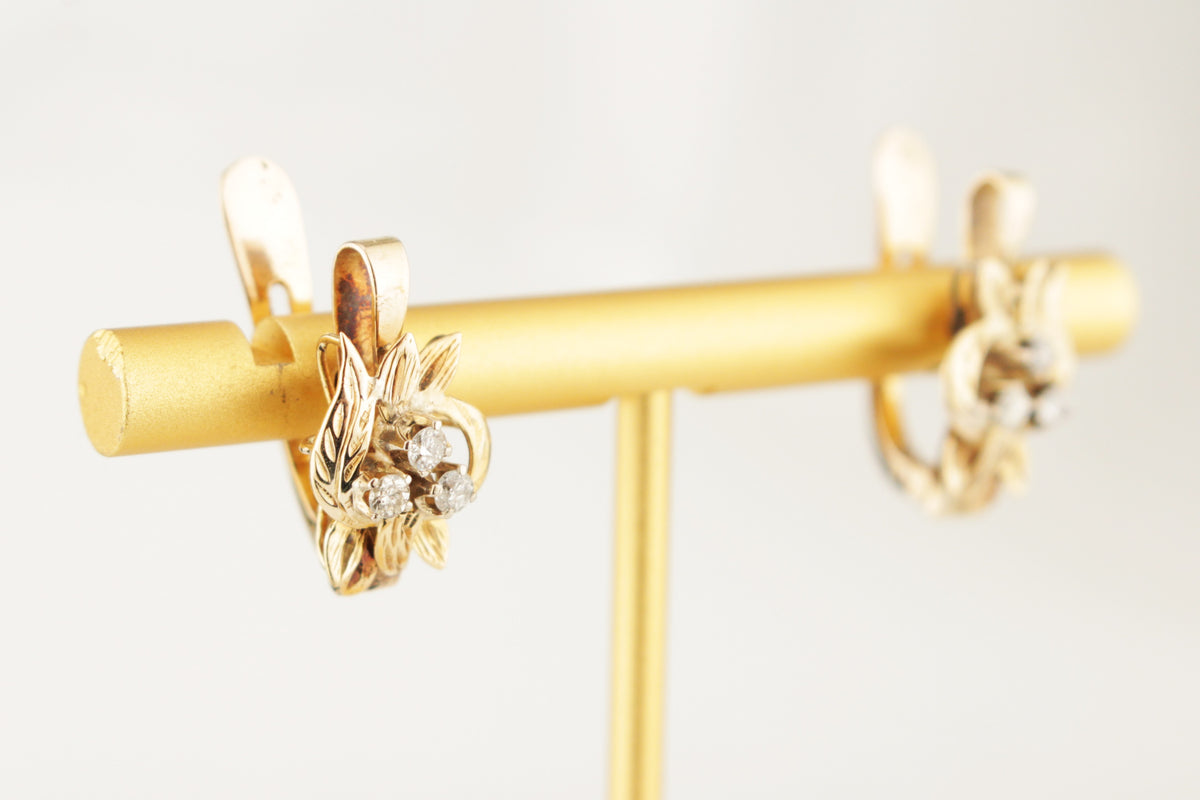 VINTAGE ESTATE c1940 DIAMOND EARRINGS 9ct GOLD