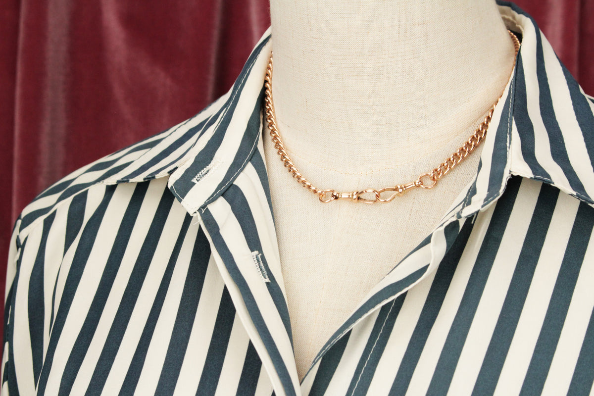 ANTIQUE EDWARDIAN c1900 DOUBLE ALBERT FOB CHAIN on 9ct ROSE GOLD