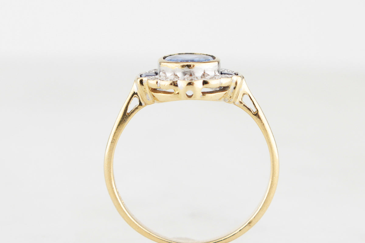 VINTAGE 1.1ct CEYLON SAPPHIRE &amp; DIAMOND RING 18ct GOLD
