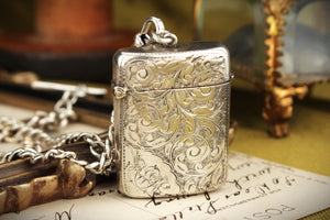 ANTIQUE VICTORIAN 1887 STERLING SILVER VESTA CASE