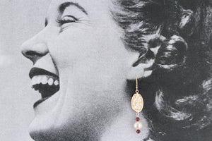 ANTIQUE EDWARDIAN 9/14ct GOLD EARRINGS WITH PINK PEARLS & GARNETS