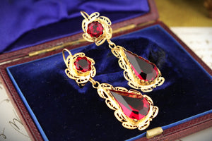 ANTIQUE GEORGIAN 1813 RED PASTE EARRINGS 18ct GOLD