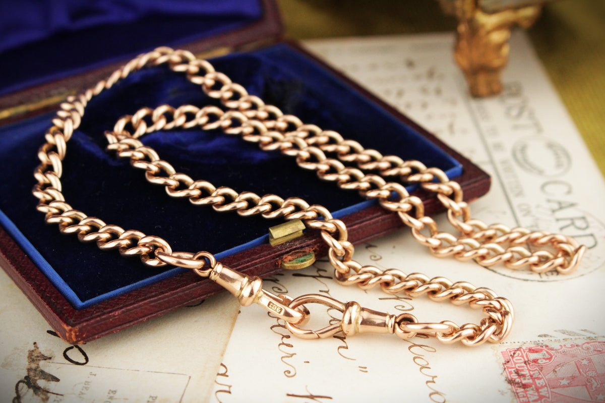 ANTIQUE EDWARDIAN c1900 DOUBLE ALBERT FOB CHAIN on 9ct ROSE GOLD