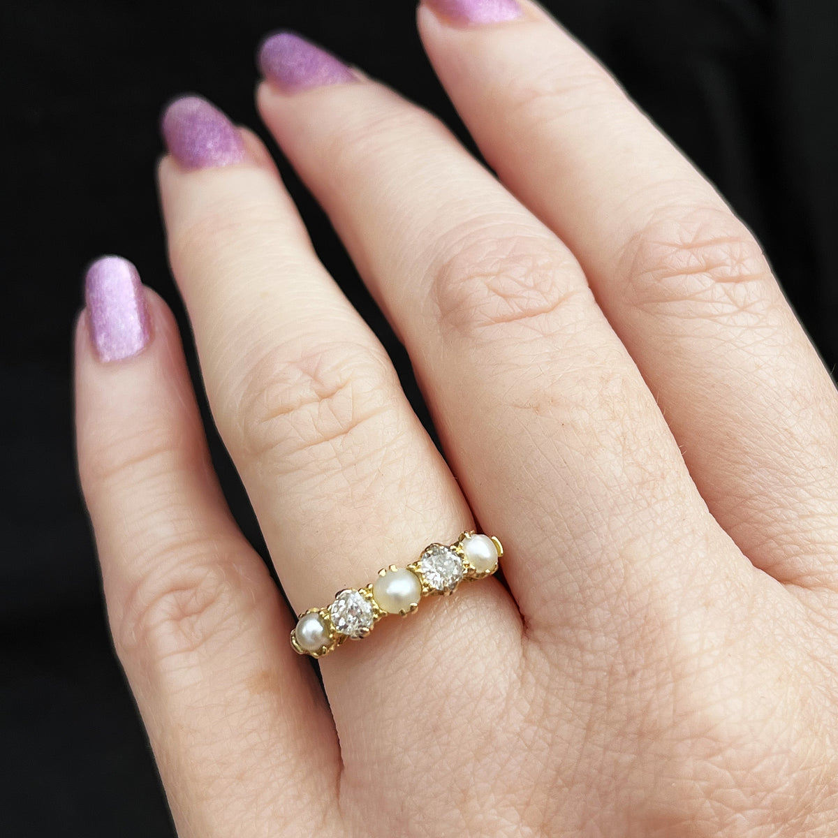 ANTIQUE EDWARDIAN PEARL &amp; DIAMOND RING 18ct GOLD