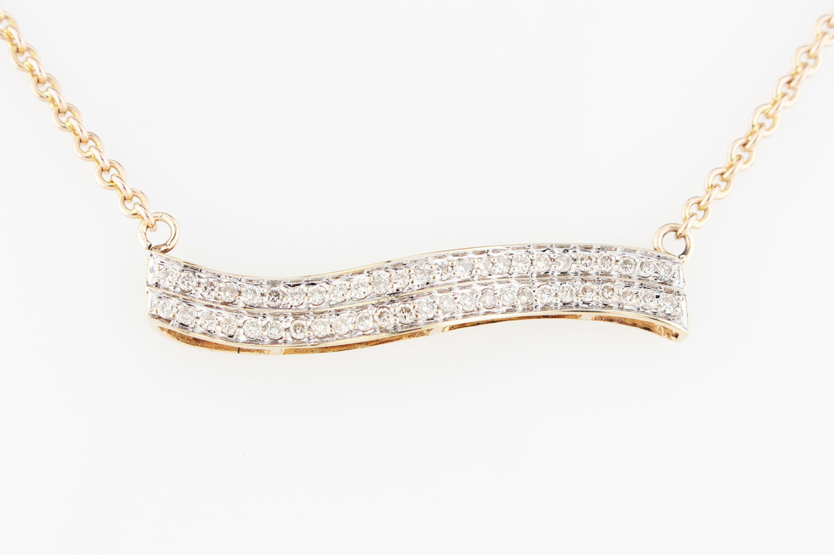 VINTAGE .75ct DIAMOND BAR NECKLACE 9ct GOLD
