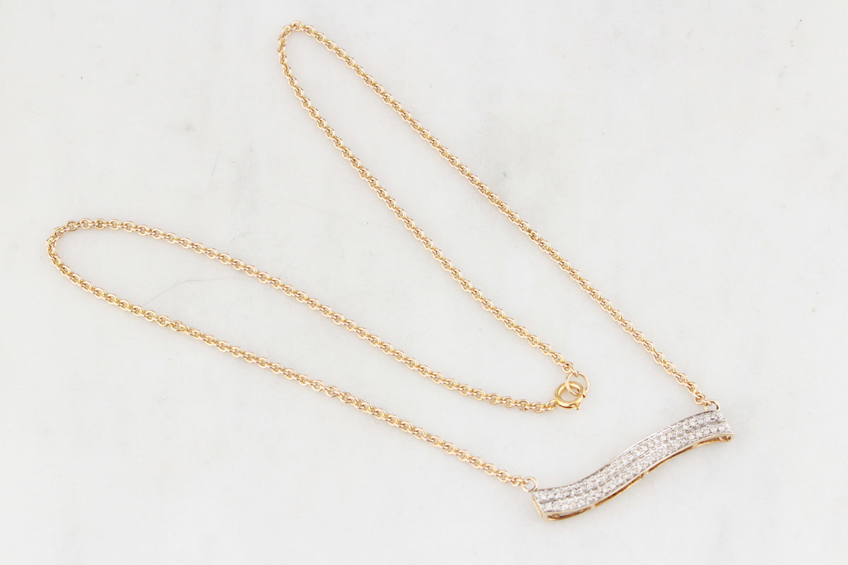 VINTAGE .75ct DIAMOND BAR NECKLACE 9ct GOLD