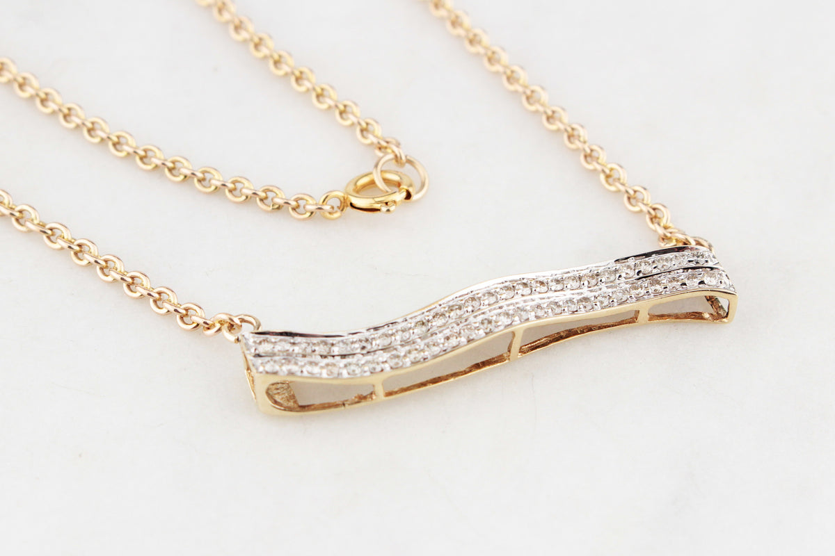 VINTAGE .75ct DIAMOND BAR NECKLACE 9ct GOLD