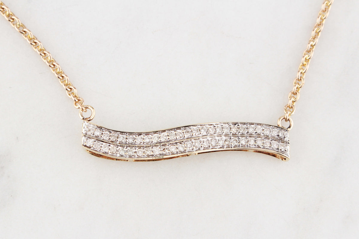 VINTAGE .75ct DIAMOND BAR NECKLACE 9ct GOLD