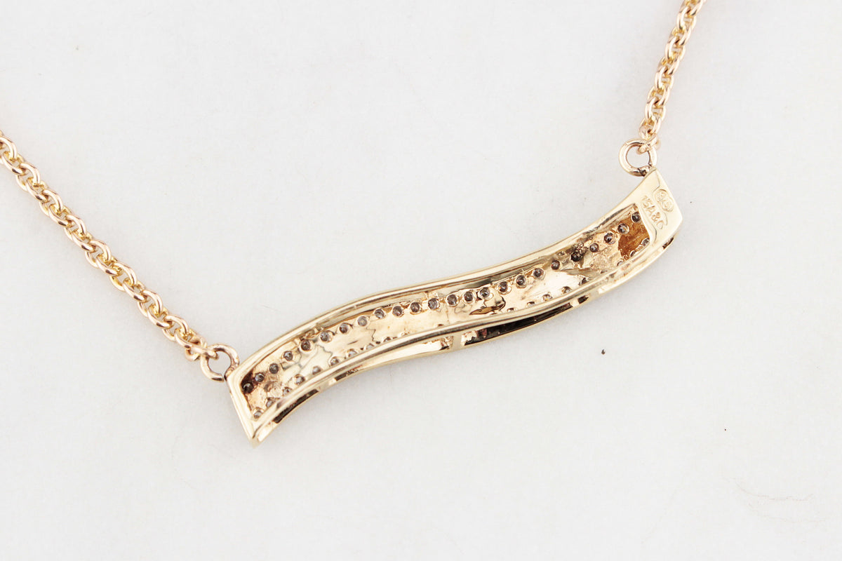 VINTAGE .75ct DIAMOND BAR NECKLACE 9ct GOLD