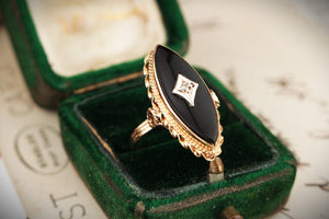 VINTAGE LATE DECO c1940 ONYX & DIAMOND RING 14ct GOLD